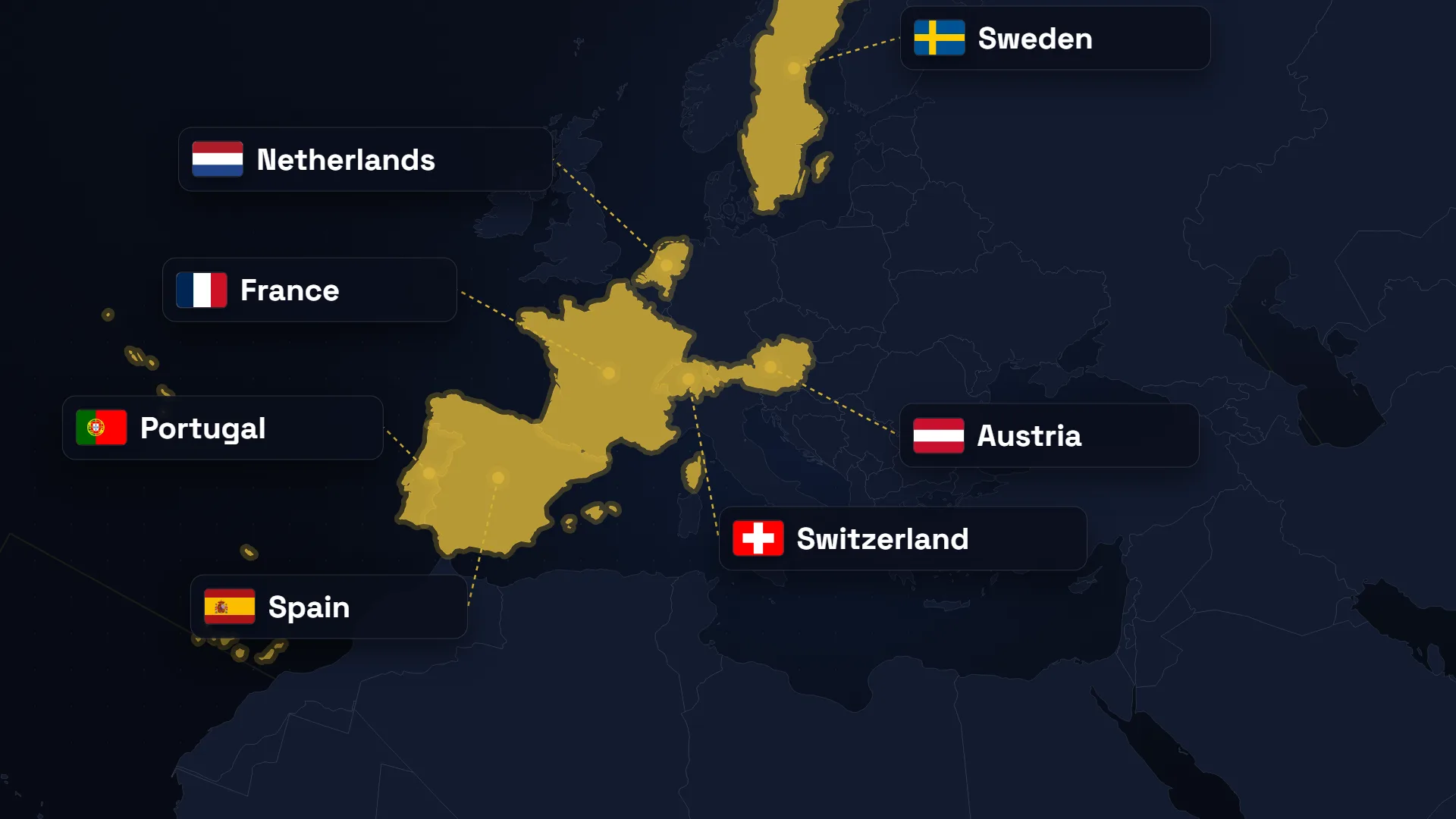 Map: group leaders in Leagues A and B - France, Netherlands, Spain, Portugal, Switzerland, Austria and Sweden