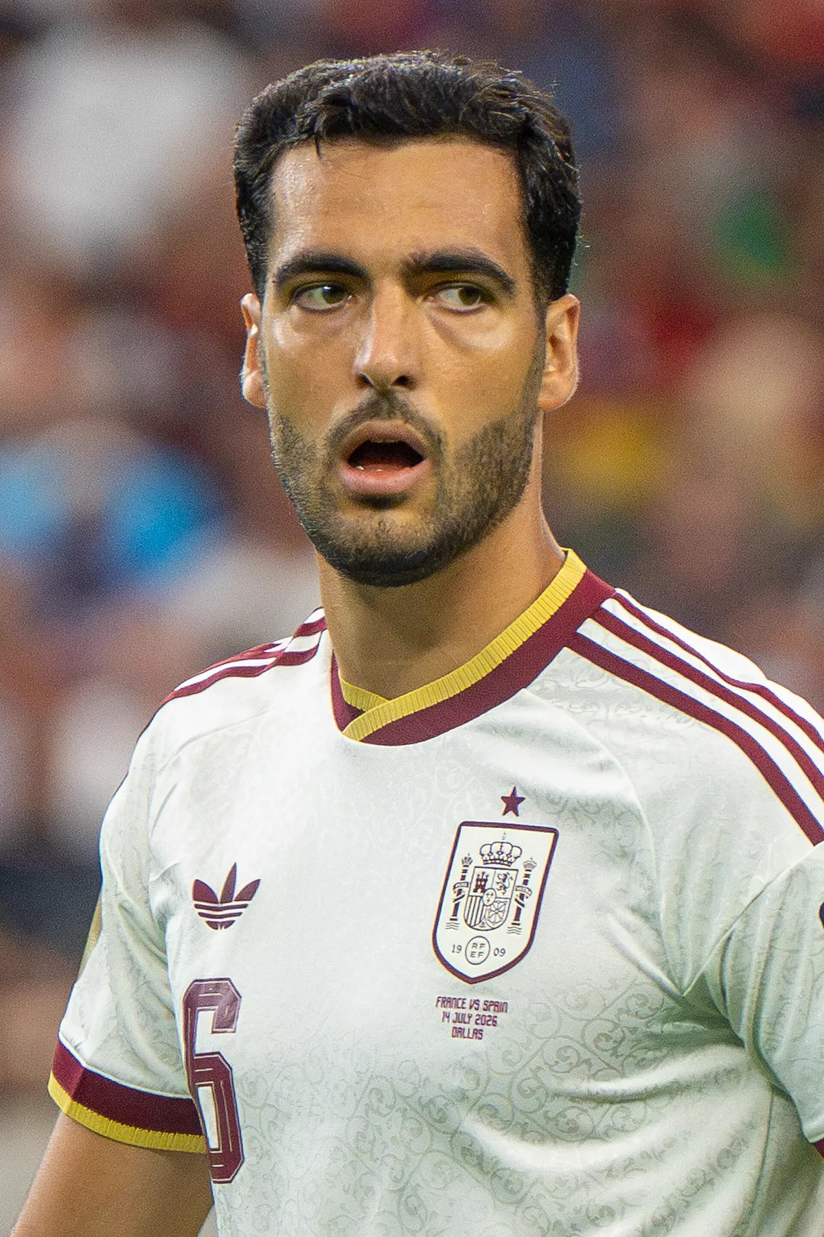 Mikel Merino in Spain's white away shirt